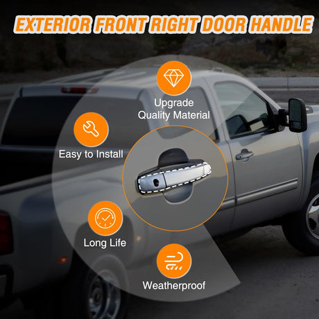 Exterior Front Right Passenger Car Door Handle Compatible with 2007 08 09 10 11 12 13 Chevy Silverado Suburban Tahoe GMC Sierra Yukon Cadillac Escalade Replaces #80545,25960526,15915150,Chrome