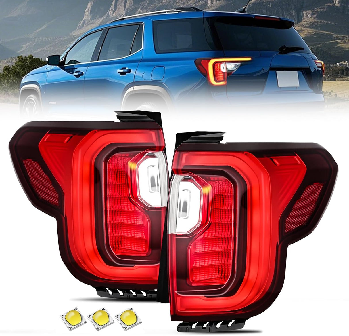 Taillight Assembly Compatible with 2020 2021 2022 2023 GMC Acadia | SL SLE SLT Denali LED Outer Tail Light Replacement OE Style Chrome Bezel Driver side and Passenger Side