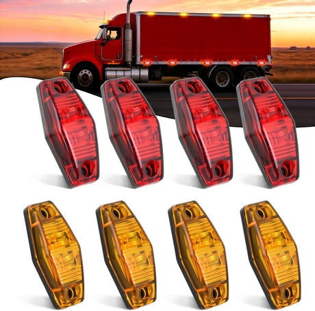 2.5 Inch Oval Side Marker Clearance Light 2 LED 4 Amber & 4 Red 80LM High Lumen Waterproof Surface Mount 12V Direct Wire for Truck Trailer Boat RV Semi