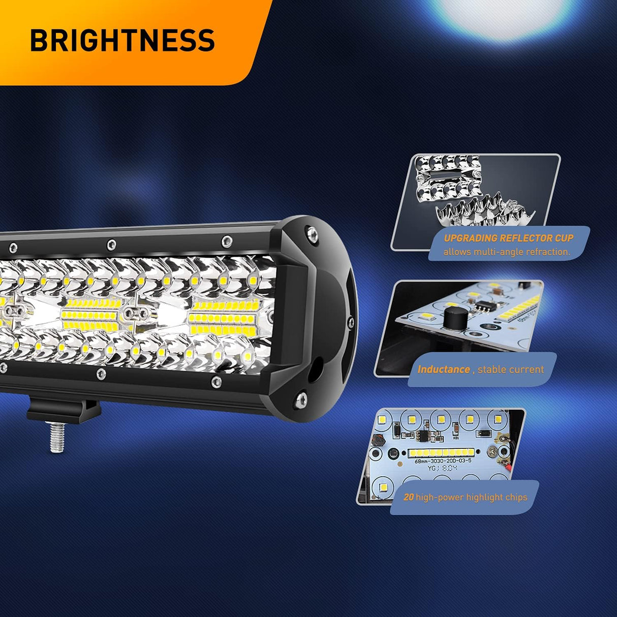 20Inch 420W Triple Row Led Light Bar Spot Flood Combo Driving Lighting Mounting Bracket Horizontal Bar Tube Working Light with 16AWG Wiring Harness for Truck Golf Cart Boat