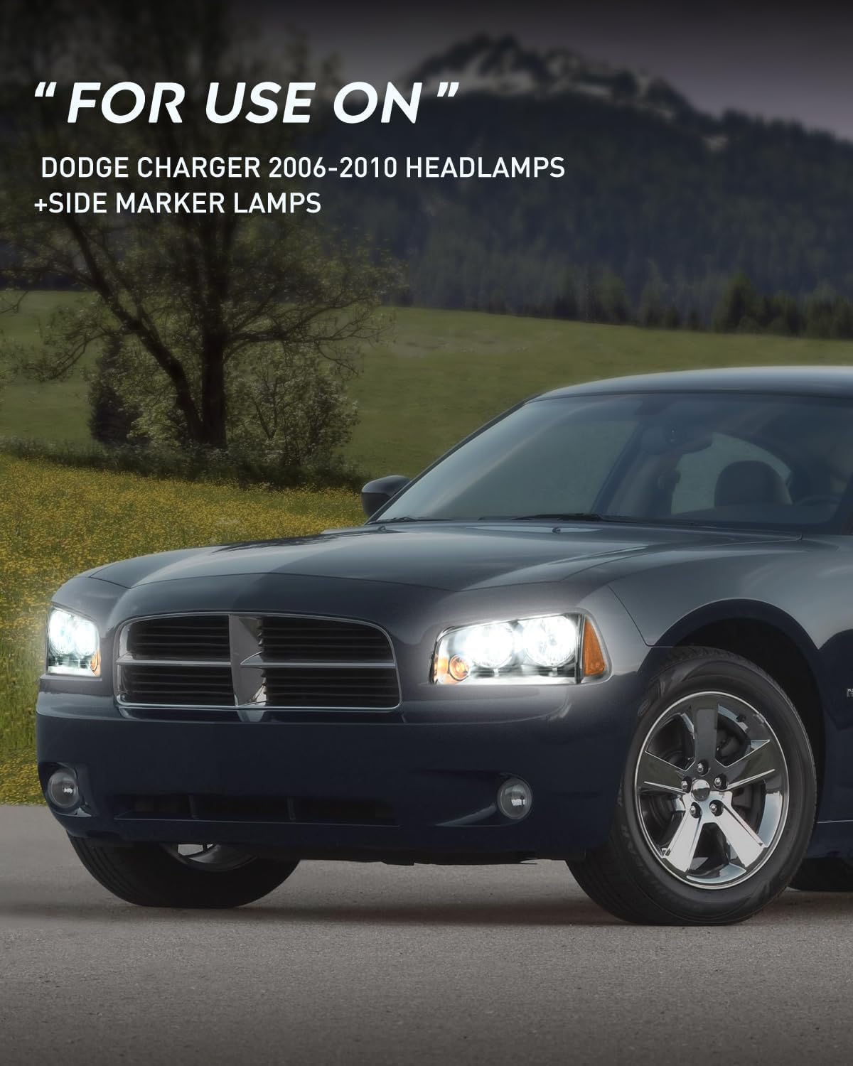 Headlight Assembly Compatible with 2006 2007 2008 2009 2010 Dodge Charger Smoke Housing Amber Reflector Clear Lens Headlights Replacement Bumper Lamp Set Driver and Passenger Side