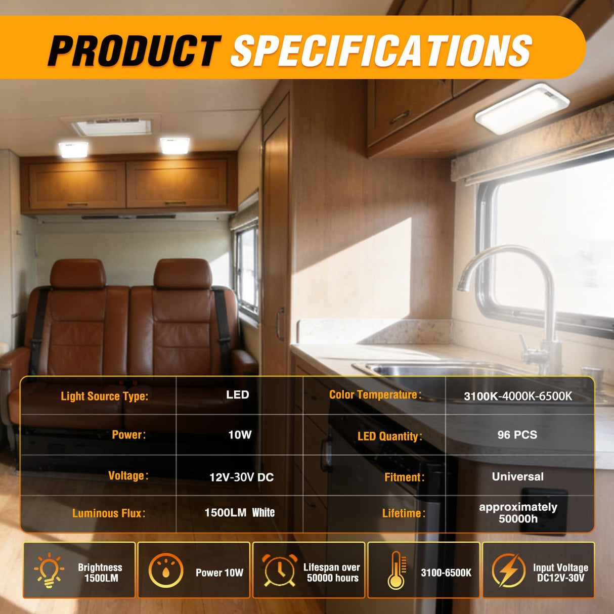 LED Interior Light 4PCS 12.5 Inch 3 Color Ceiling Light | 96LEDs with Dimmable 3100K to 6500K Lighting Memory Function and 12V-30V Compatibility for RV Enclosed Cargo Trailer Van Boat