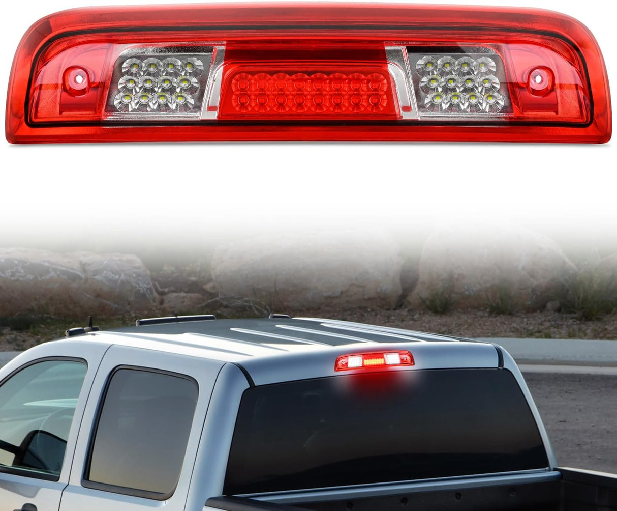 Third Brake Light High Mount 3rd Brake Stop Reverse Cargo LED Lights Red Shell Compatible with Chevy Silverado GMC Sierra 1500 2500 3500HD 2014 2015 2016 2017 2018 Pickup Truck