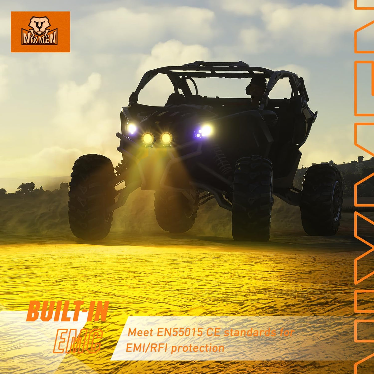 Amber LED Light Pods 2 PCS 3 Inch Flood Round Offroad Driving Auxiliary Fog Lights Built-in EMC for Motorcycle SUV ATV Truck Boat Tractor Forklift