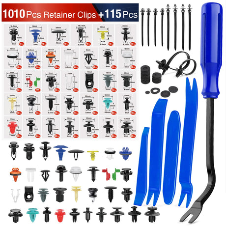 1125Pcs Car Push Retainer Clips Auto Fasteners Kit Included 34 Most Popular Sizes Nylon Bumper Fender Rivets with 5 Fasteners Remover 10 Cable Ties for Toyota GM Ford Honda Chevy