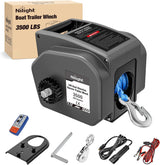 Boat Trailer Winch 3500 lbs Portable Electric Boat Winches 12 V DC Marine Winch with Synthetic Rope Remote Control Hand Crank Power-in Freewheel Waterproof Winch for Boat Trailer Towing, Gray