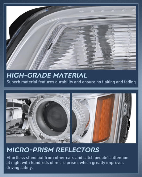 Headlight Assembly Compatible with 2010 2011 2012 2013 2014 2015 GMC Terrain Halogen Projector OE Style Replacement Headlights Chrome Housing Amber Reflector Headlamp Passenger and Driver Side