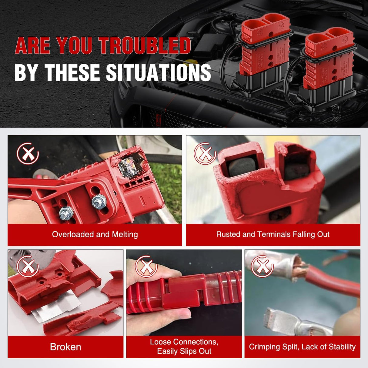 Anderson Connector 175AMP 1/0AWG Anderson Plug 12V-36V Battery Quick Connect/Disconnect Wire Harness Plugs Connectors Kit for 1/0 Gauge Cables Car ATV Trailer Towing Winch Motor, 2 Pack Red