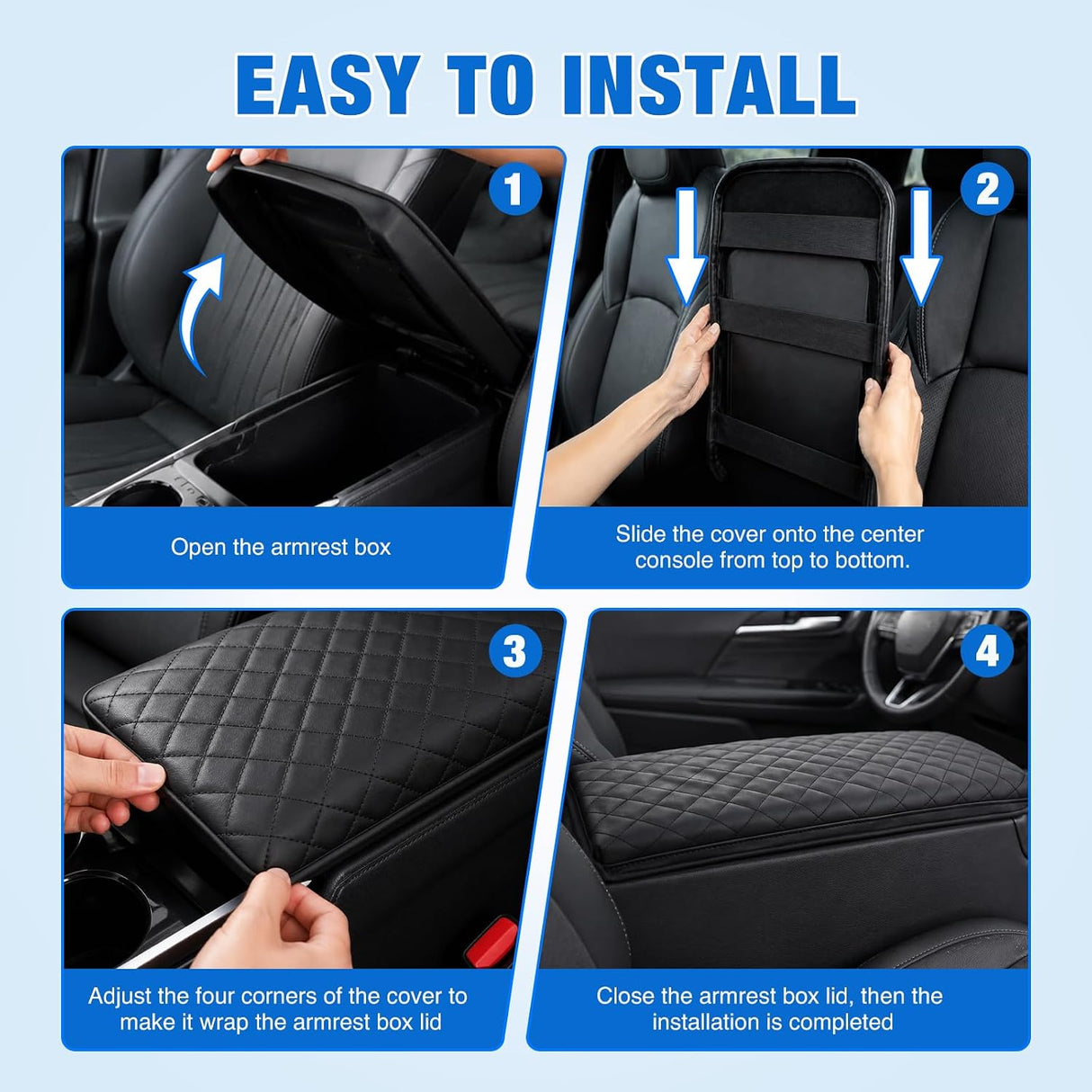 Center Console Cover Fit for Toyota Camry 2025 2026 LE SE XLE XSE | Premium Nappa Leather Armrest Cover for Toyota Car Accessories Waterproof Middle Arm Rest Cover Pad Armrest Box Cushion Black