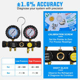 A/C Manifold Gauge Set Fits for R134a R410A R22 R404A 4-Way Auto HVAC Diagnostic Gauges Refrigerant Recharge kit with Adjustable Couplers 5FT Hoses Universal Can Tap