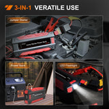 2000A Car Battery Jump Starter for Up to 8.0L Gas & 7.0L Diesel Engines 12V Portable Jump Start Booster Pack Jump Box with Jumper Cables DC Output and LED Light