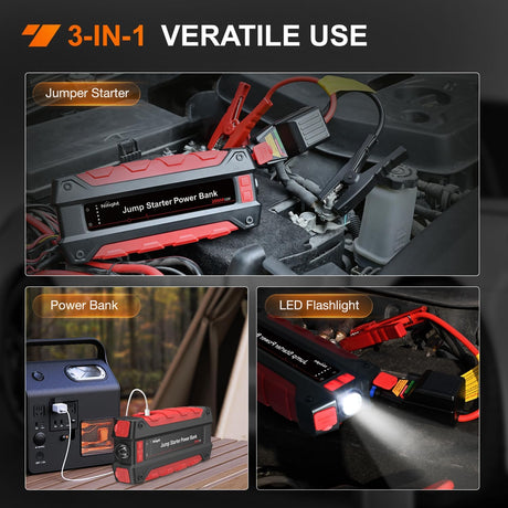 2000A Car Battery Jump Starter for Up to 8.0L Gas & 7.0L Diesel Engines 12V Portable Jump Start Booster Pack Jump Box with Jumper Cables DC Output and LED Light