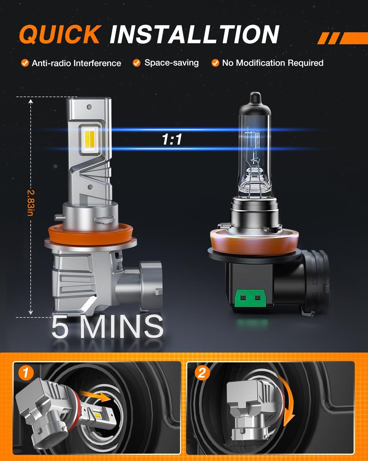 H11/H9/H8 Switchback LED Headlight Bulbs CS1 Series Nilight