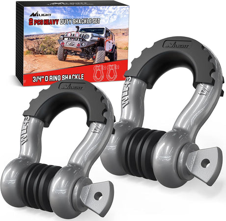 2 Pack 3/4 Inch D-Ring Shackle with 7/8 Inch Screw Pin 41,887lbs Break Strength, Heavy Duty Off Road Recovery Shackle with Isolators Washers for Use with Tow Strap, Winch, Off-Road Jeep Truck Vehicle