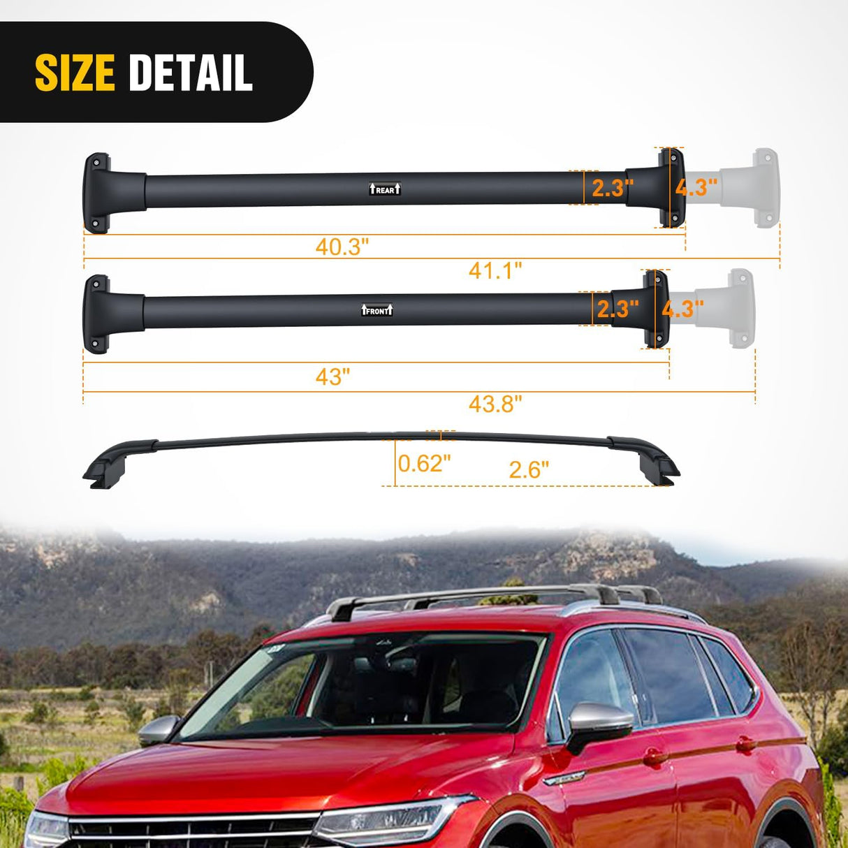 Roof Rack Cross Bars Compatible with 2018-2024 VW Volkswagen Tiguan & Taos 2022 2023 2024 with Side Rails, Adjustable Aluminum Car Crossbars for Cargo Carrier Luggage Box Kayak Tent Snowboard