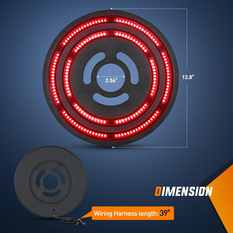 Spare Tire Brake Light Red Double Row LED Ring 3rd Third Stop Rear Wheel Lights Plug and Play Fit for 2018 2019 2020 2021 2022 2023 2024 2025 2026 Jeep Wrangler JL