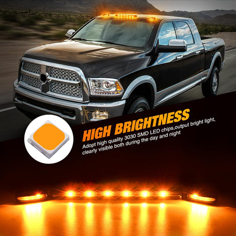 LED Cab Marker Lights 3 PCS Smoke Lens Amber Clearance Roof Running Light Compatible with 2007-2014 Silverado Sierra 1500 2500 3500 2500HD 3500HD