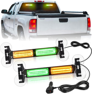 40LED Amber Green Emergency Strobe Traffic Advisor Light Bar with Suction Cups Dash Safety Warning Hazard Flashing Lights Interior Front/Rear Windshield for Trucks Construction Vehicles