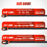 Synthetic Winch Rope Kit 3/8 Inch X 92 Inch 25000 lb with Black Jacket Rope Protective Sleeve Forged 35000lb Winch Hook Safety Strap Winch Cable Line for OffRoad Vehicle Recovery Truck SUV ATV, Orange