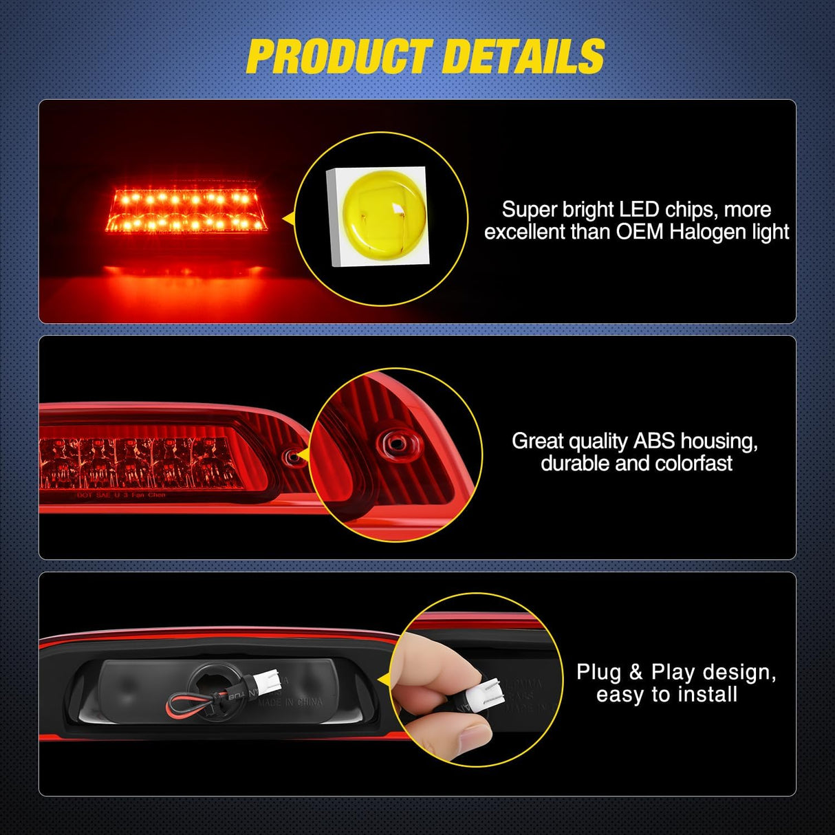 Third Brake Light Tail High Mount 3rd Stop Lights Red Lens Compatible with Jeep Liberty 2002 2003 2004 2005 2006 2007 Van SUV Rear Center Cab Lamp
