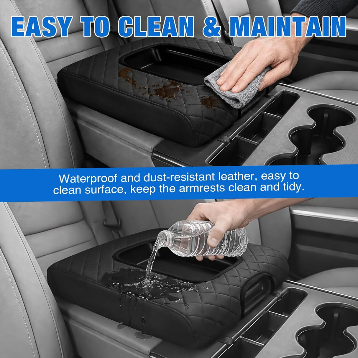 Center Console Cover Fit for Chevy GMC Silverado Sierra 2014-2018 | for Silverado Sierra 2014 15 16 17 2018 Jump Seat Accessories Middle Armrest Cover for Car Waterproof Nappa Leather, Black
