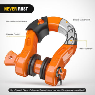 3/4 inch Mega D-Ring Shackle With 7/8 inch Screw Pin 68000LBS Orange (Pair) Nilight