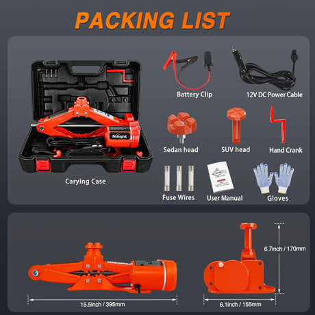 Electric Car Jack 3 Ton 6600LBS Floor Jack Kit Automatic 12V Electric Scissor Lift Jack Portable Repair Tool with Remote Control Double Jack Pads for Car Tire Change Replacement, Orange Red