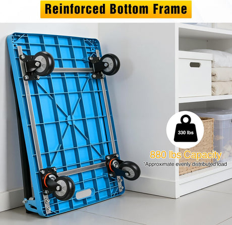 Platform Cart 880 lbs Heavy Duty Push Cart Dolly with 5 Inch TPR Wheels 36 x 24 Inch PP Deck Flatbed Cart Platform Truck for Home Garage Warehouse Use Black