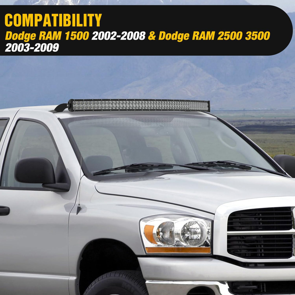 52 inch Curved LED Light Bar Bracket Mounting Upper Windshield Roof Cab Brackets Compatible with 2002-2008 Dodge RAM 1500 and 2003-2009 RAM 2500 3500