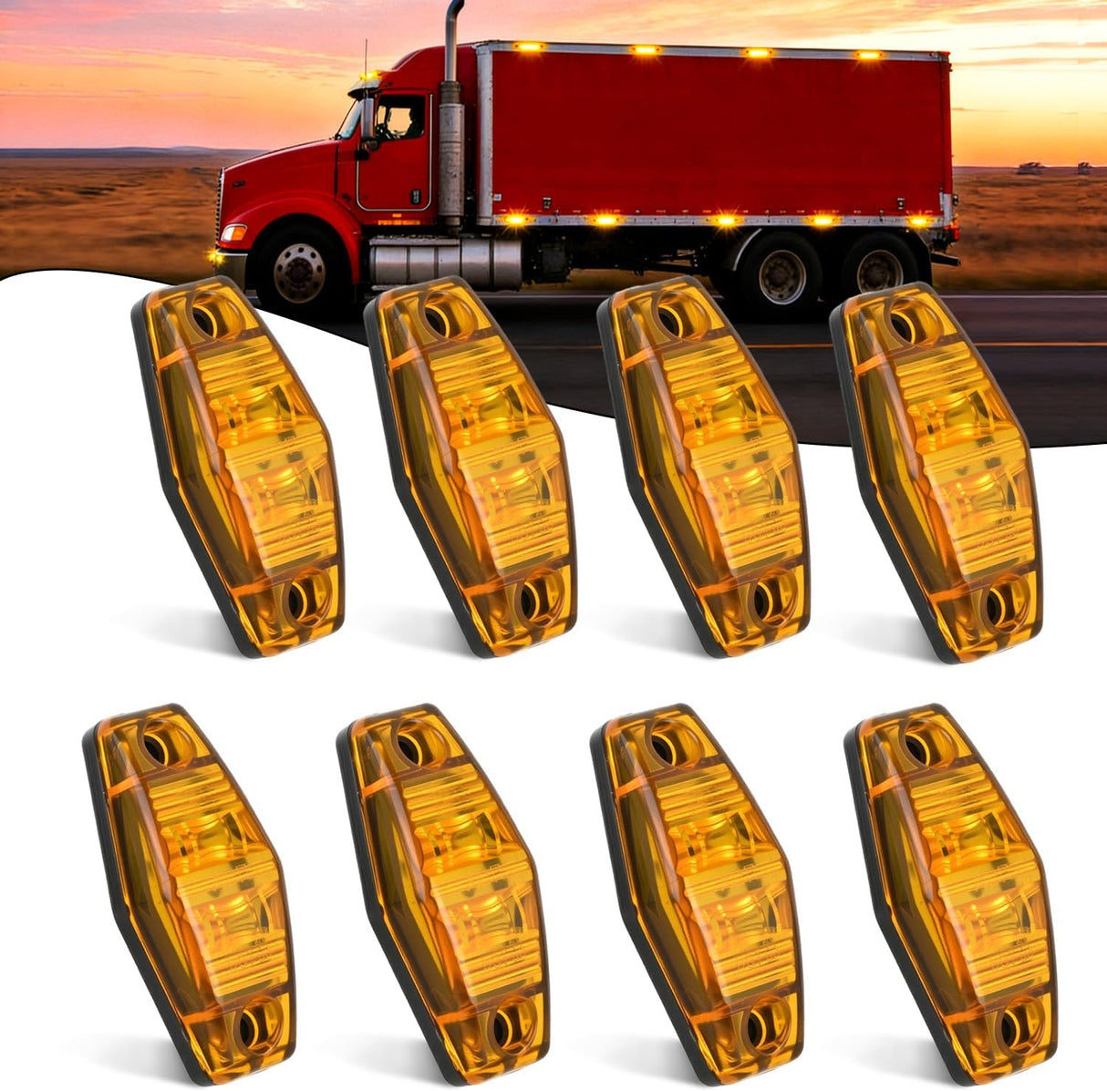 2.5 Inch Oval Side Marker Clearance Light 2 LED 8 Pack Amber 80LM High Lumen Waterproof Surface Mount 12V Direct Wire for Truck Trailer Boat RV Semi
