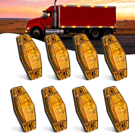 2.5 Inch Oval Side Marker Clearance Light 2 LED 8 Pack Amber 80LM High Lumen Waterproof Surface Mount 12V Direct Wire for Truck Trailer Boat RV Semi