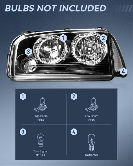 Headlight Assembly Compatible with 2006 2007 2008 2009 2010 Dodge Charger Black Housing Clear Reflector Lens Headlights Replacement Bumper Lamp Set Driver and Passenger Side