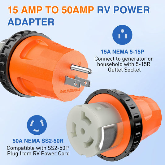 15Amp Male to 50Amp Twist Lock Female Power Adapter Nilight