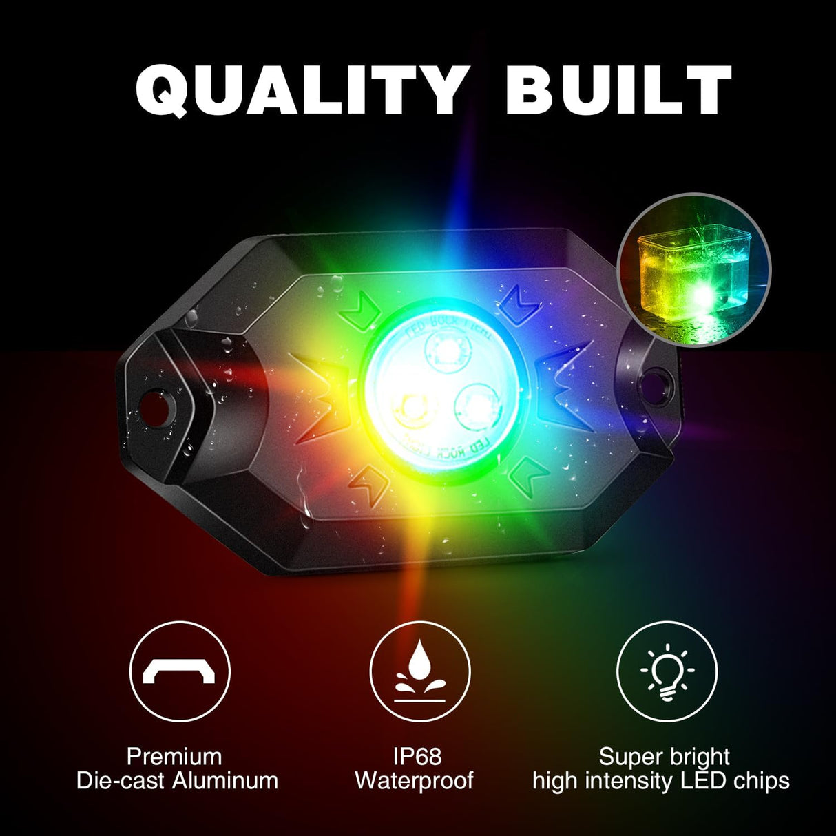 RGB LED Whip Light 2PCS 3FT with 6 Rock Lights Combo | APP and Remote Control with DIY Chasing Patterns Stop Turn Reverse Modes and Spring Base for ATV UTV RZR and Jeep