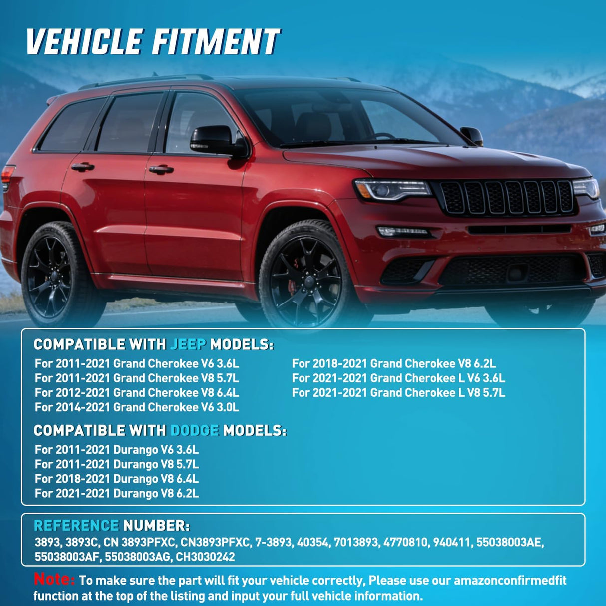 AC Condenser Compatible with Jeep Grand Cherokee 2011-2021 Dodge Durango V6 V8 3.6L 5.7L 2011-2021 Air Conditioning A/C Condenser w Receiver Drier Replace# 3893, 7013893, CH3030242, 55038003AE