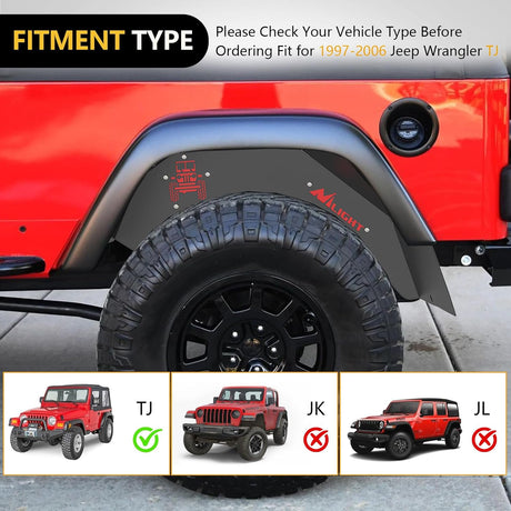 TJ Rear Inner Fender Liners Fit for 1997 1998 1999 2000 2001 2002 2003 2004 2005 2006 Jeep Wrangler TJ & LJ 2PCS Offroad Powder Coated Steel Splash Mud Guard Wheel Well Liner Covers