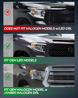 LED DRL Headlight Assembly Compatible with 2014 2015 2016 2017 2018 2019 2020 2021 Toyota Tundra Clean Lens Black Housing Amber Reflector Clear Lens Headlamps Replacement