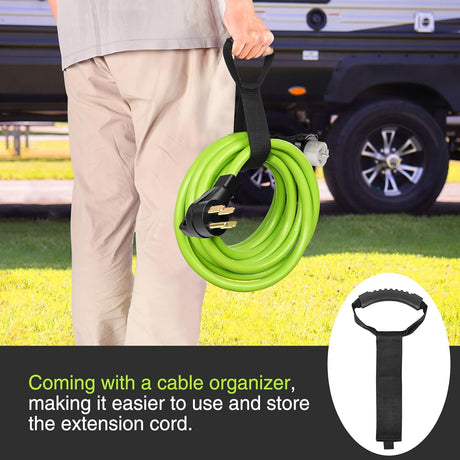 50FT 50 Amp Generator Extension Cord 250V Heavy Duty 6/3+8/1 Gauge Pure Copper STW Wire ETL Listed 4 Prong 14-50P SS2-50R&CS6364 Suit for RV Camper Outdoor Use Bright Green