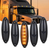 5 Inch Amber Cab Marker Light Smoked Lens Fits Freightliner Cascadia | Top Roof Marker Light 12LED IP67 Waterproof 12V Hardwired ,2008-2019 Replacement Fits Most Semi Trucks, 5 Pack