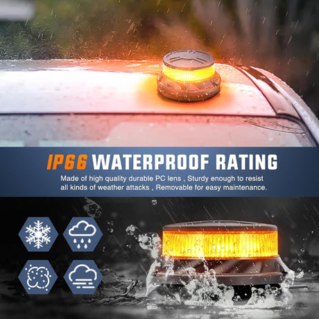 Amber Beacon Light 12V-24V Aluminum Base Flashing Safety Warning Lights Permanent & Magnet Mount LED Emergency Rotating Strobe Light for Forklift Truck Tractor UTV Snow Plow, 2 Years Warranty