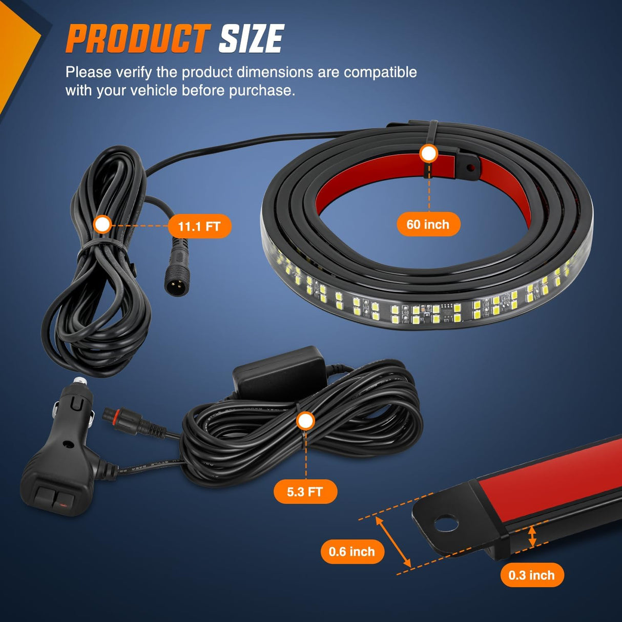 60 Inch Truck Tailgate Strobe Light Strip Tail Emergency Bar Rear Window Warning Lamp Ultra-Bright Double Row 360 LED for Pickup Trailers Construction Vehicles Car SUV, Red White
