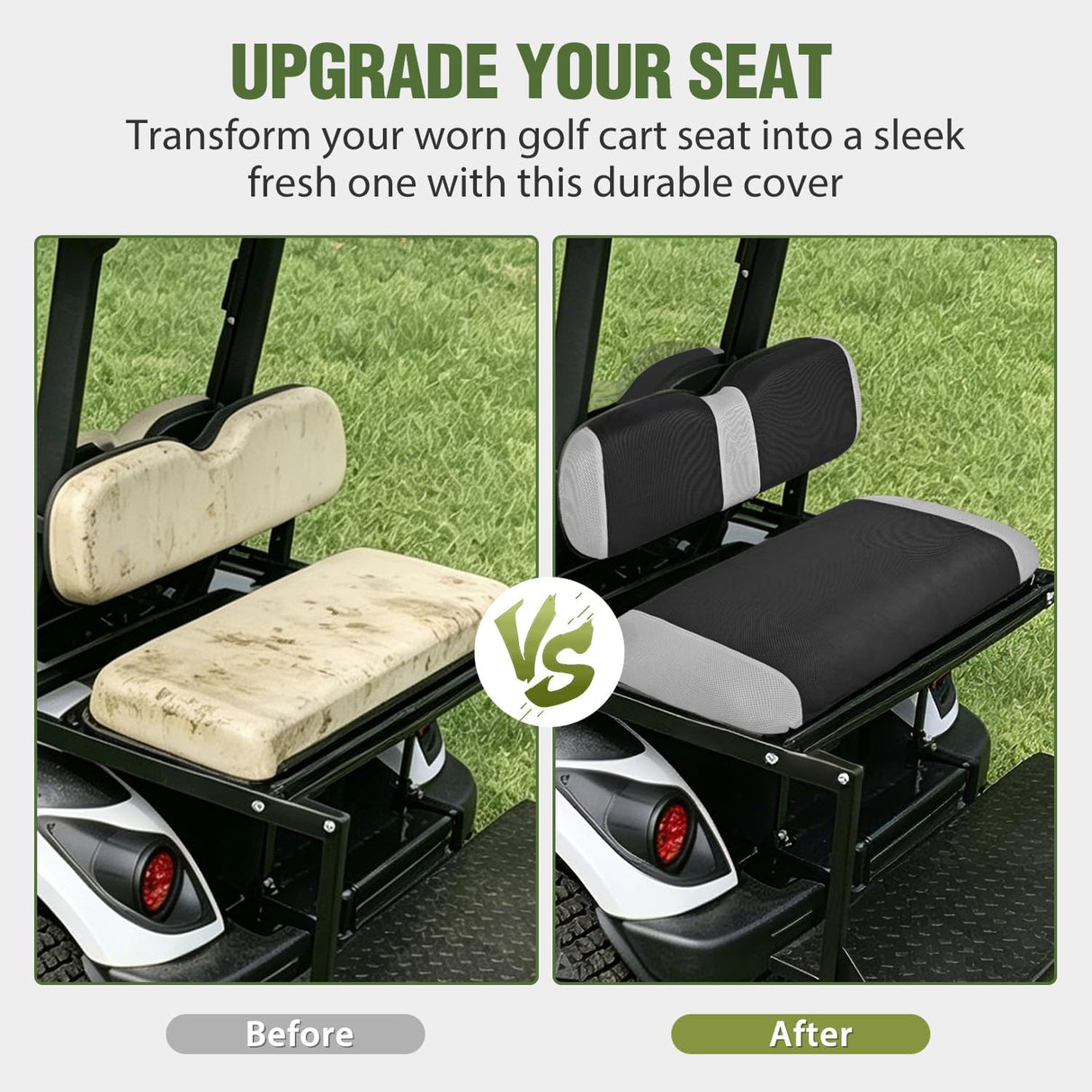 Golf Cart Seat Covers 2PCS Grey Black Yamaha Club Car Precedent | Breathable Sun Scratch Resistant Washable No Staple Fits 2007-2016 Yamaha G29 2017-2026 Drive2 2004-2019 Club Car Precedent
