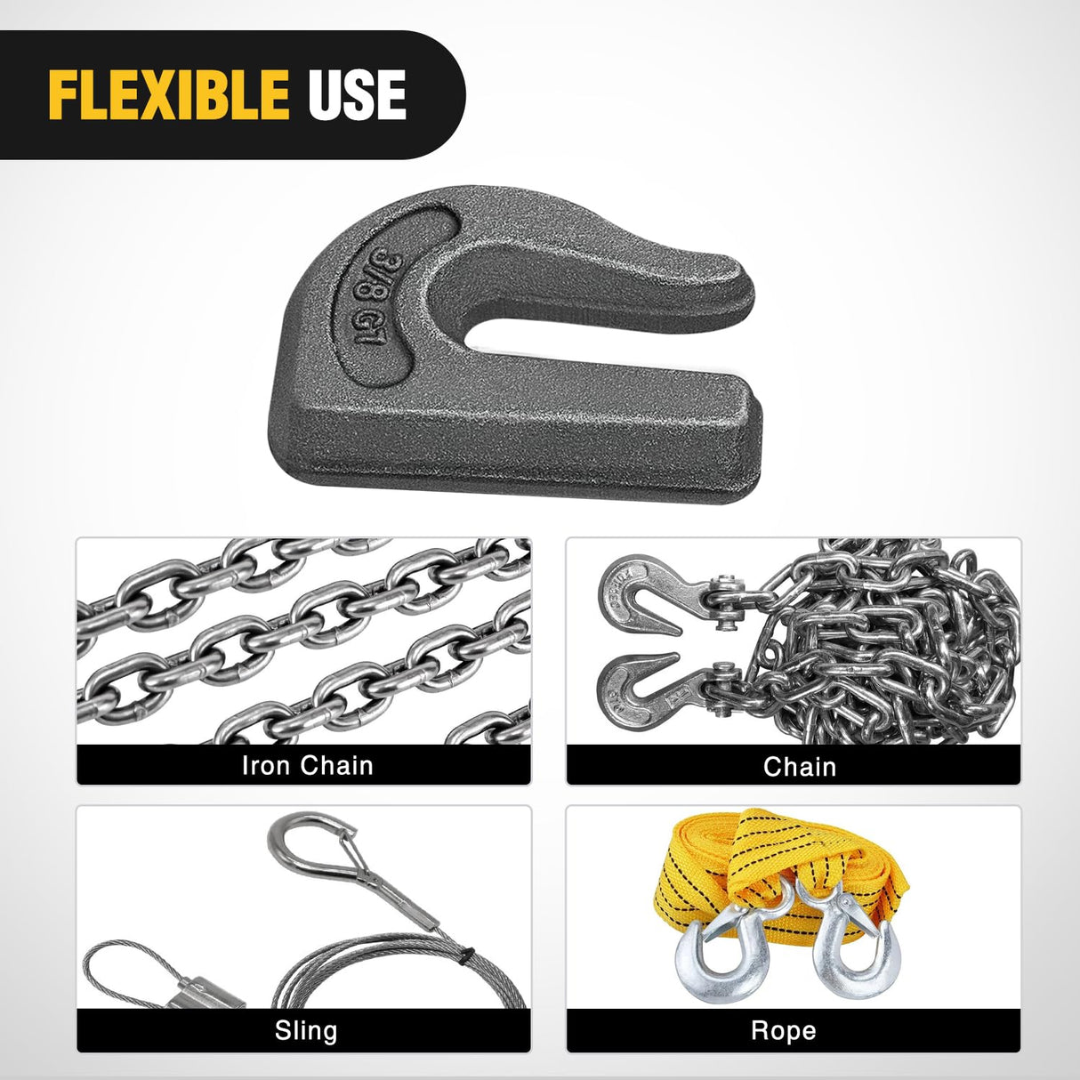6PCS Weld-On Forged Clevis Grab Chain Hooks 3/8 Inch Heavy Duty Forged Grade 70 Grade Utility Hook Weldable for Trailer Truck Rigging Car SUV RV UTV Tractors Work Loading Capacity 6600 LBS