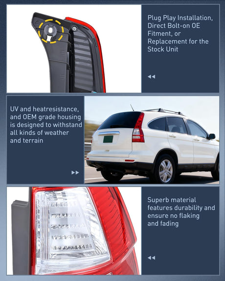 Taillight Assembly Compatible with 2007 2008 2009 2010 2011 Honda CR-V Tail Light OE Style Rear Lamp Replacement Passenger Side