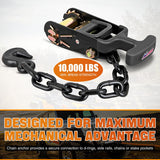 Car Tie Down Straps with Chain Hook Anchors 4 Pack Adjustable Wheel Straps 2 Inch x 96 Inch Lasso Style 3,674 lbs Safe Working Load Comes with Bag for Truck Cars UTV Orange