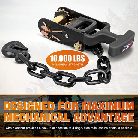Car Tie Down Straps with Chain Hook Anchors 4 Pack Adjustable Wheel Straps 2 Inch x 96 Inch Lasso Style 3,674 lbs Safe Working Load Comes with Bag for Truck Cars UTV Orange