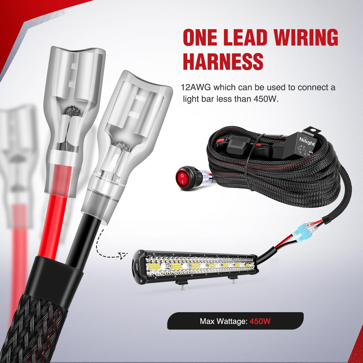 Wiring Harness Kit Nylon 12 AWG 1 Lead 12 V On Off Switch Power Relay Blade Fuse for LED Light Bar Off Road Lights on Cars Jeep Boat Trucks