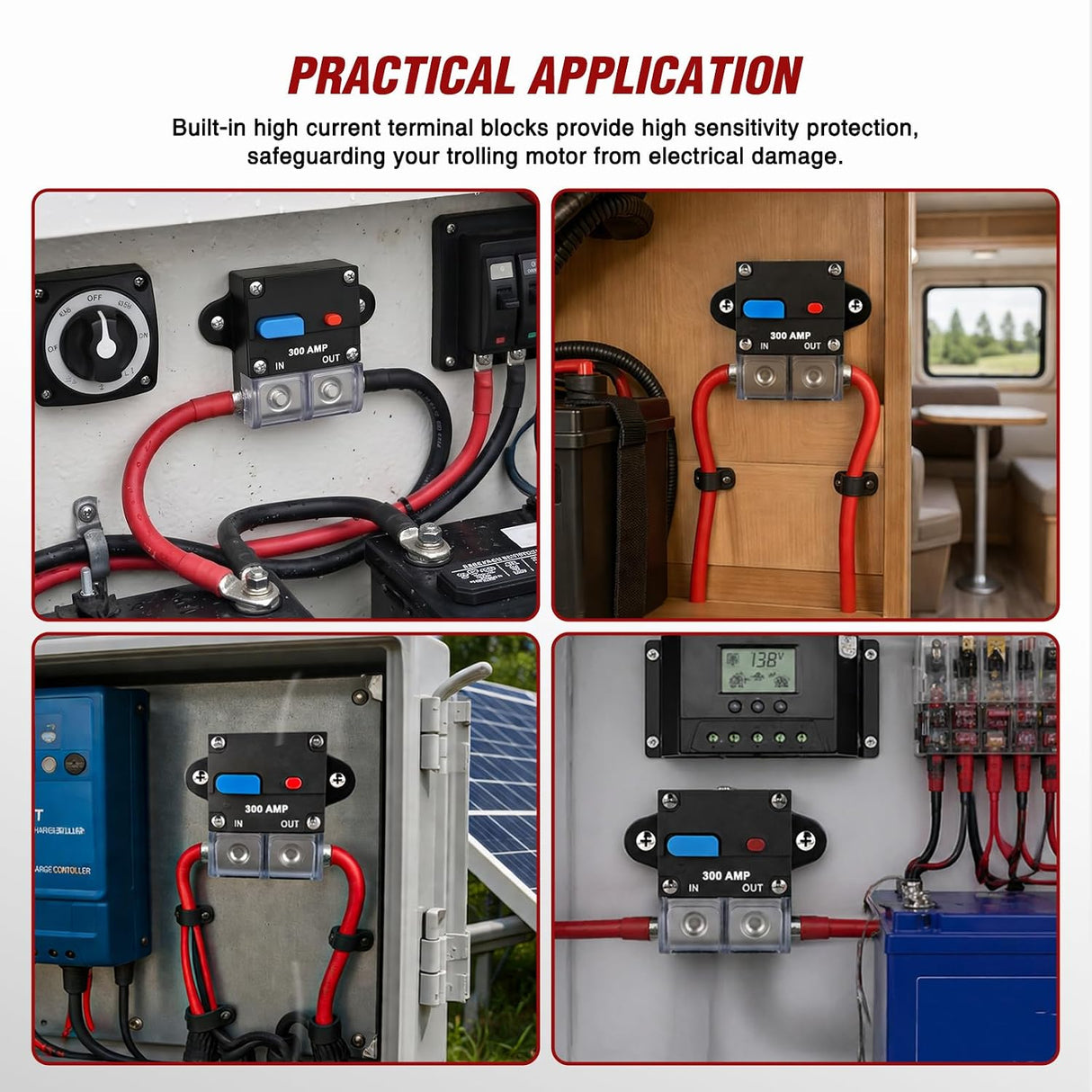300 Amp Circuit Breaker w/Manual Reset 12V-42V Overload Protection | Resettable Switch Trolling Motor Auto Car Stereo Audio Inline Fuse Block Holders Inverter for Automotive RV Marine Boat