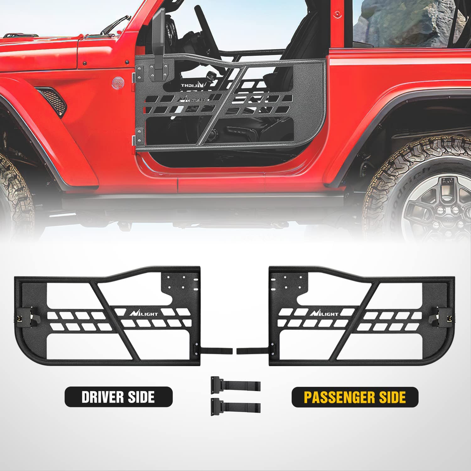 2018-2023 Jeep Wrangler JL | 2020-2023 Gladiator JT 2Door Front Tubular Doors with Side View Mirrors Nilight