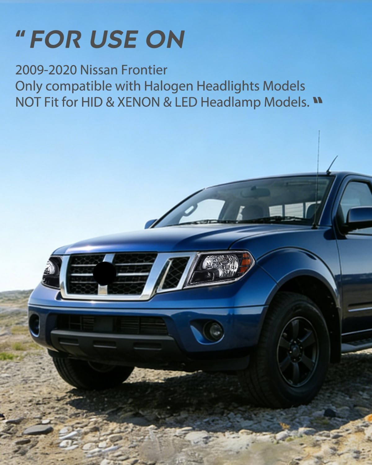 Headlight Assembly Compatible with 2009 2010 2011 2012 2013 2014 2015 2016 2017 2018 2019 2020 2021 Nissan Frontier 4-Door Sedan Black Housing Amber Reflector Passenger and Driver Side